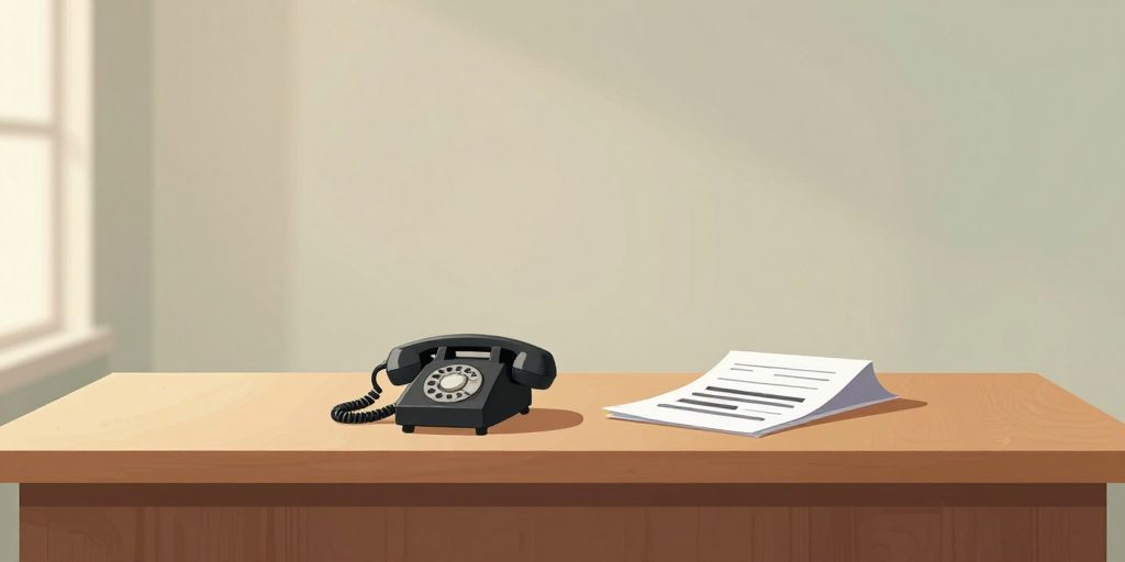 Schreibtisch mit einem Telefon und einem Aktenordner, aus dem ein Blatt mit geschwärzten Zeilen herausragt, sinnbildlich für den Umgang mit einer Löschanfrage am Telefon.